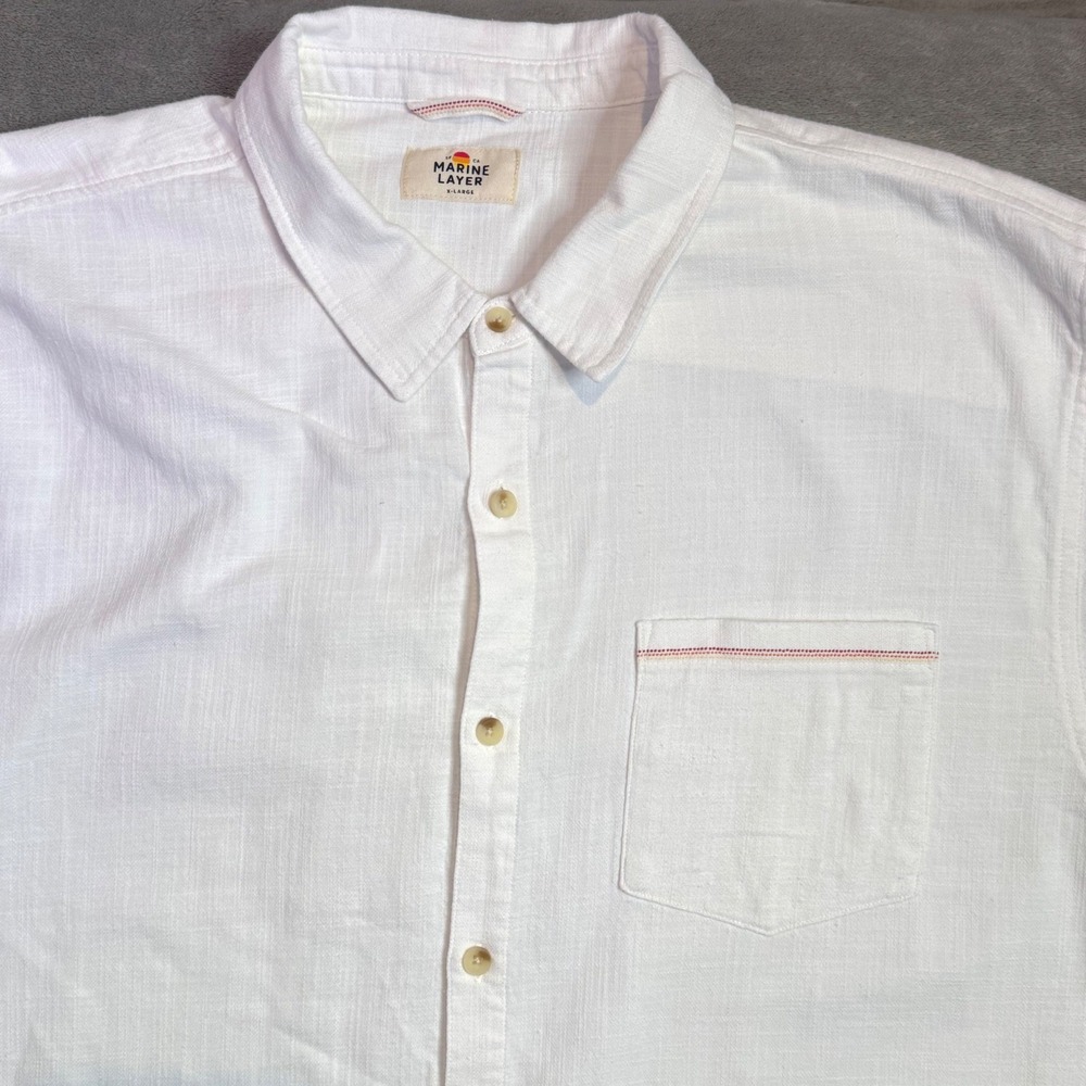 Marine Layer Button Down Shirt Stretch Selvage Mens XL White Short Sleeve